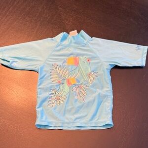 Skin Kids Swim Rashguard - Light Blue with Colorful Parrot